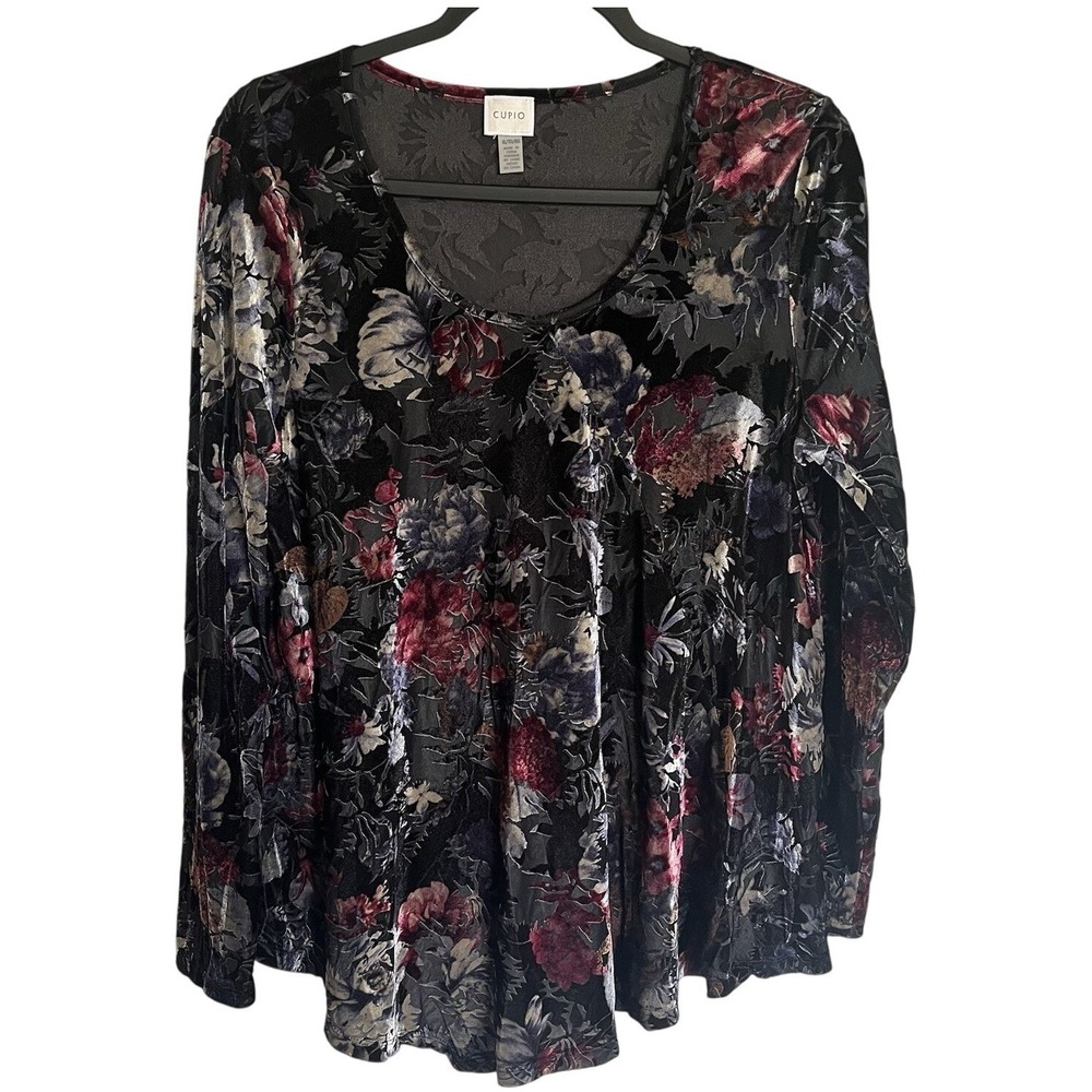 Burnout Velvet Top Blouse SZ XL Black Floral Sheer Whimsigoth Witch Hippie Boho